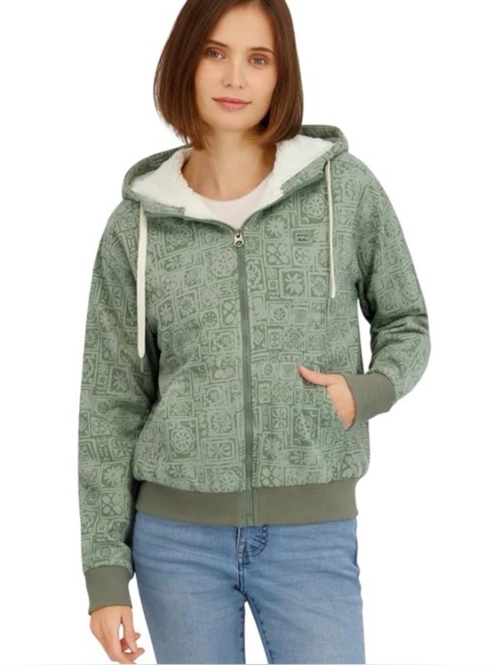 Billabong Women's Full Zip Oversized Sherpa Lined Hoodie Jacket